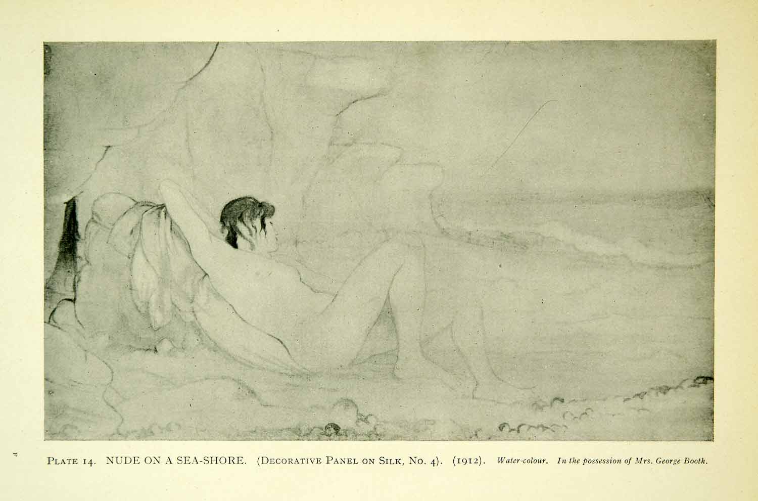 1925 Print Albert Rutherston Art Nude Seashore Beach Woman Pose Model Ocean XAZ4