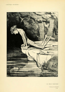 1904 Print Honore Daumier Narcissus Beautiful Nude Mythology Water XDA5