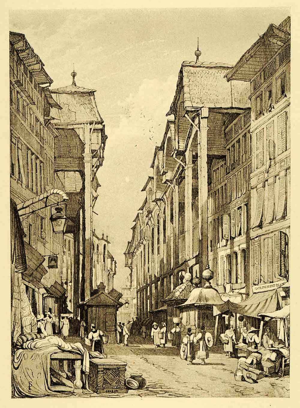 1915 Print Samuel Prout Art Geneva Switzerland Streetscape Cultural XDA6