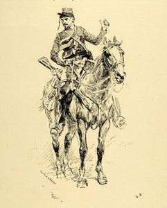 1920 Wood Engraving Edouard Detaille Art Alert Military Cavalry Horse Rifle XDA7