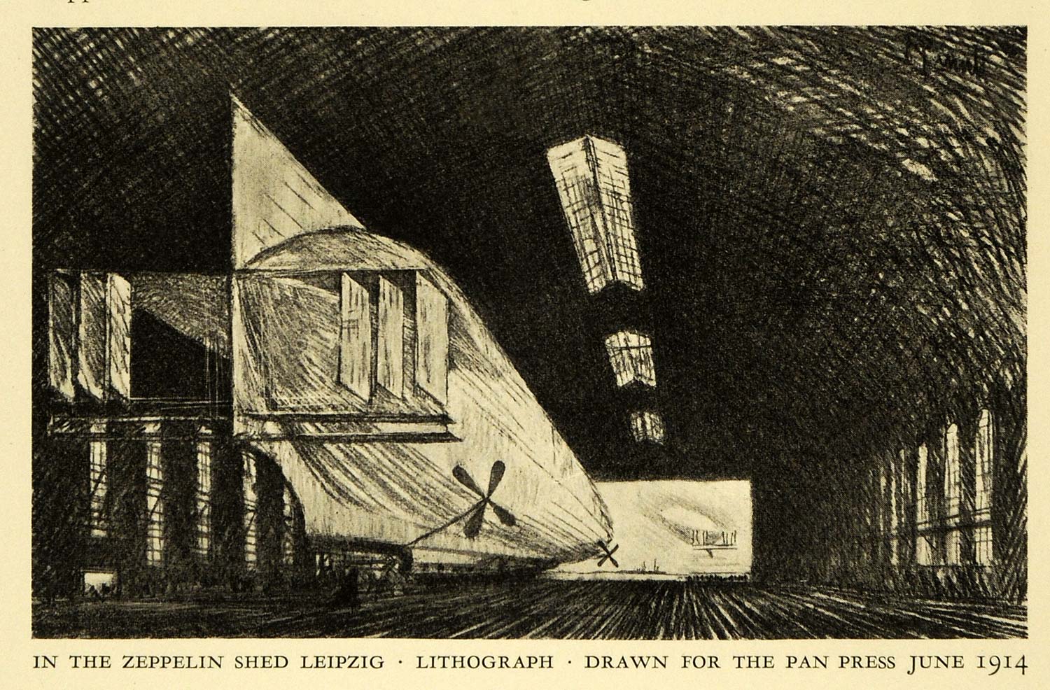 1925 Print Zepplin Shed Leipzig Joseph Pennell Saxony Germany Aircraft War XDA8