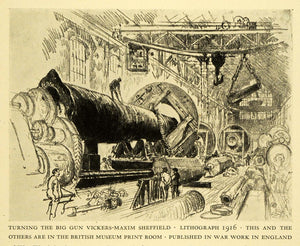 1925 Print Turning big Gun Vickers-Maxim Sheffield Joseph Pennell London XDA8