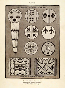 1926 Photolithograph Symbolic Crests Designs Cheynne Indians Rawhide Food XDB5