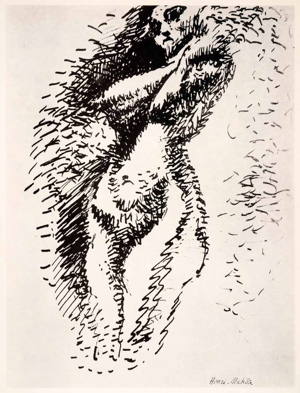 1969 Photolithograph Henri Matisse Nude Woman Chinese Ink Pen Sketch M –  Period Paper Historic Art LLC