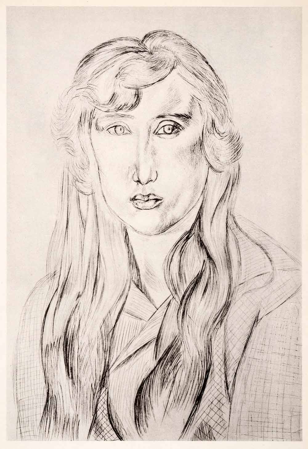 1969 Photolithograph Henri Matisse Woman Head Pencil Sketch Portrait Modern Art