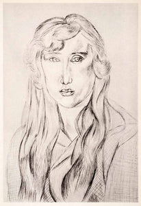 1969 Photolithograph Henri Matisse Woman Head Pencil Sketch Portrait Modern Art