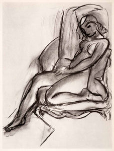 1969 Photolithograph Matisse Nude Art Woman Armchair Abstract Charcoal Sketch