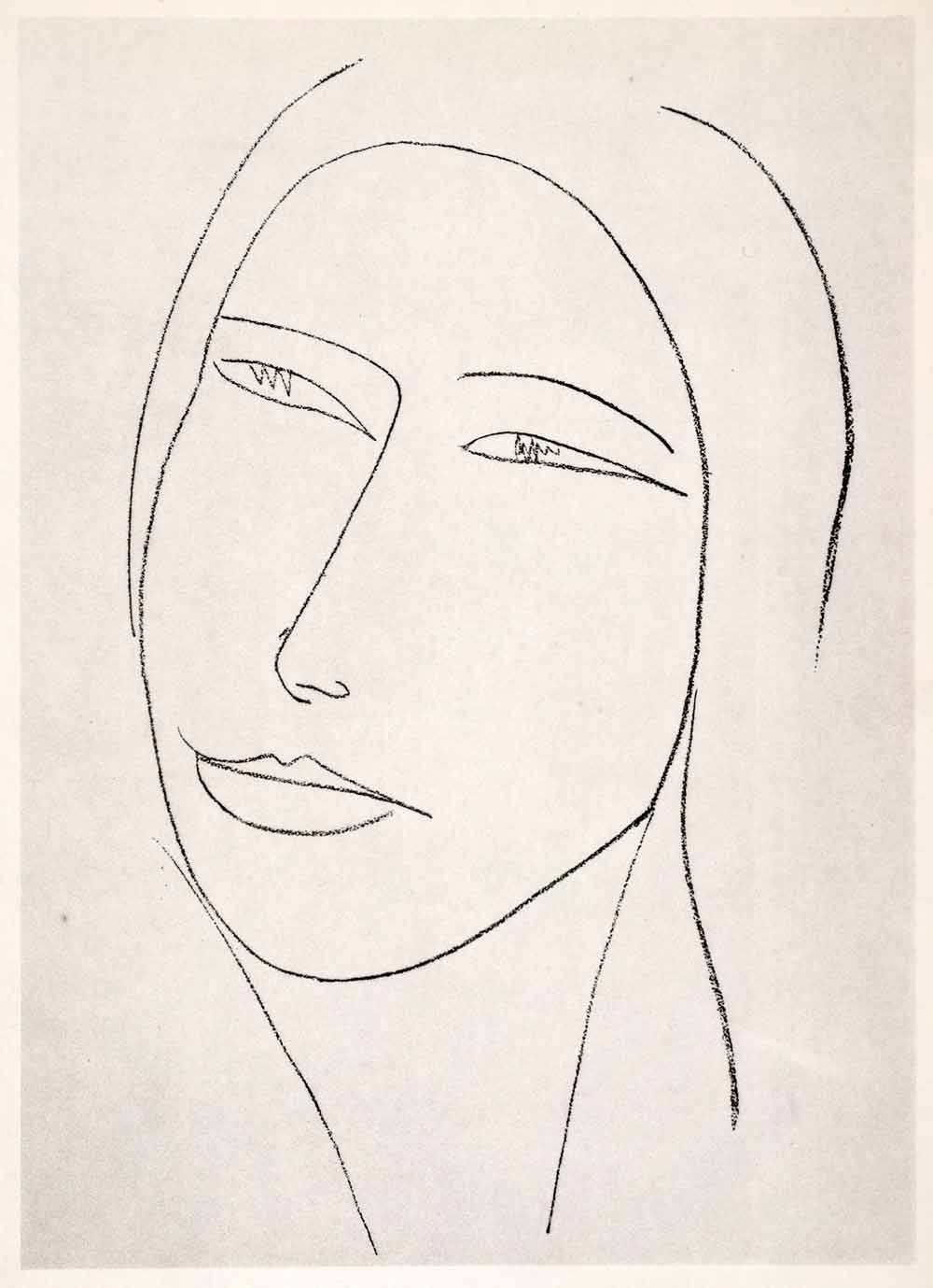 1969 Photolithograph Henri Matisse Woman Face Modern Abstract Art Pencil Sketch