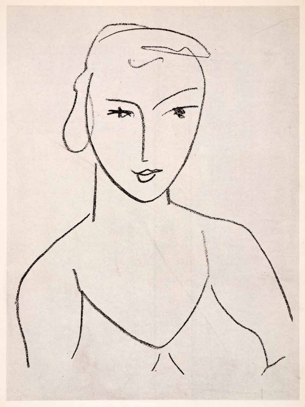 1969 Photolithograph Henri Matisse Pencil Sketch Woman Portrait Bra Modern Art - Period Paper
