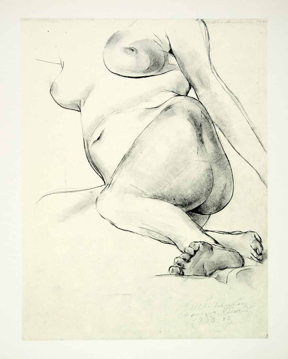 1963 Rotogravure Seated Nude Figure Woman Lounge Reclining Body Edwin XDE1