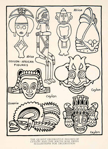 1929 Print Africa Ceylon Oceania Tribal Masks Tribe Figures Headdress –  Period Paper Historic Art LLC