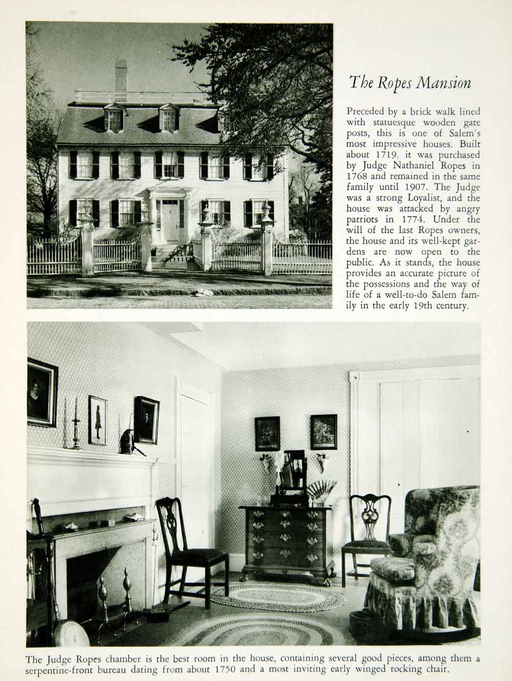 1950 Rotogravure Salem Massachusetts Ropes Mansion Architecture Judge XDG1