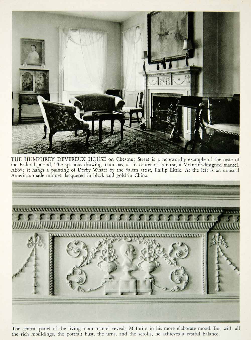 1950 Rotogravure Salem Massachusetts Humphrey Devereux House Decorative XDG1