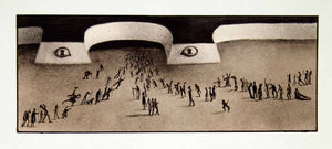 1969 Aquatone Print Alfred Kubin Art Street of Ants Tiny People Mythical XDG2