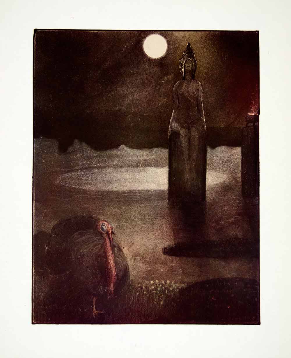 1969 Aquatone Print Alfred Kubin Art Turkey Nude Woman Mythical Wildlife XDG2