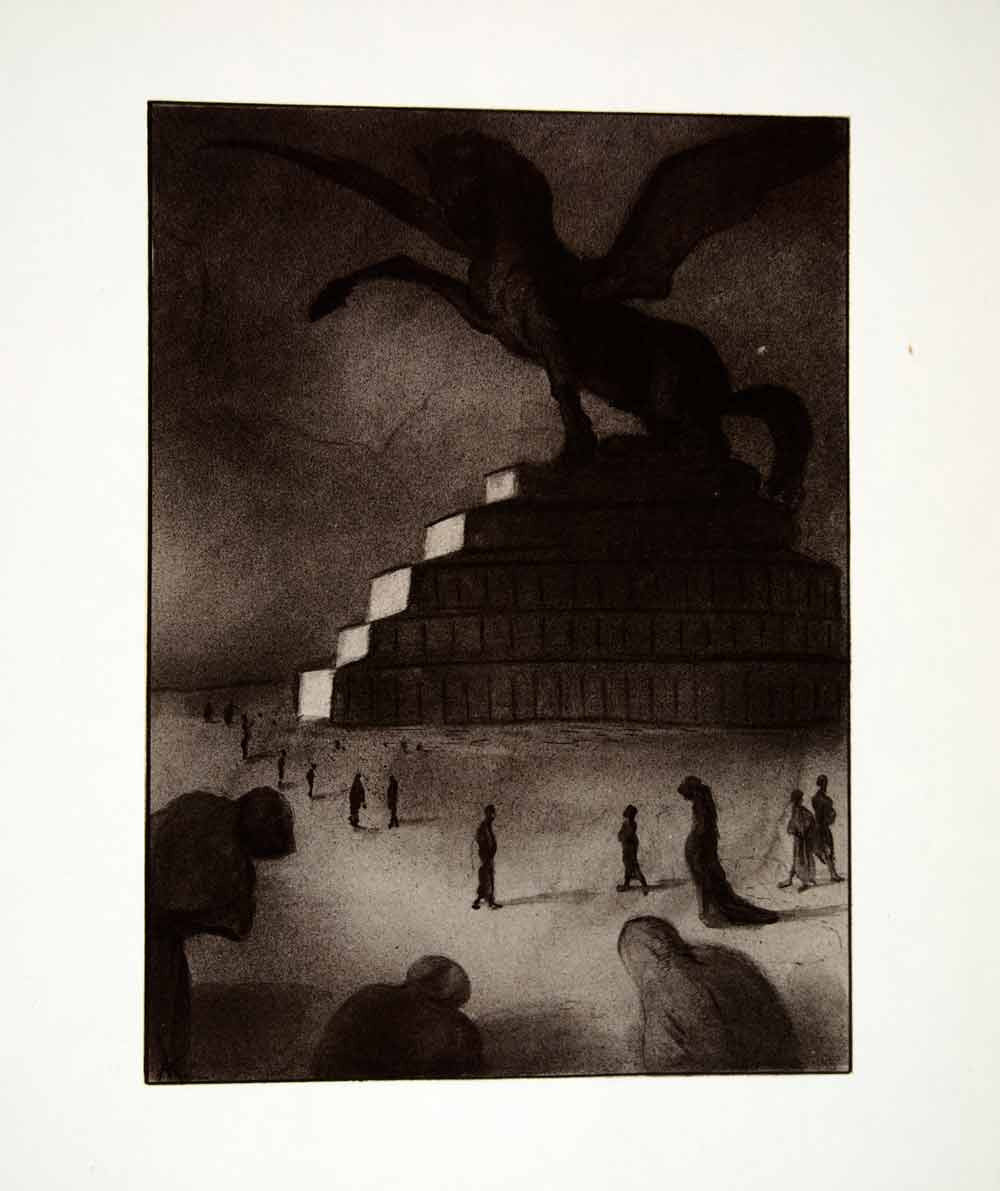 1969 Aquatone Print Alfred Kubin Modern Art Flying Horse Pegasus Equine XDG2