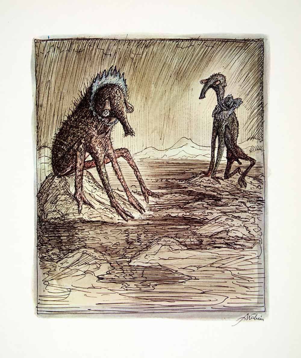 1969 Aquatone Print Alfred Kubin Modern Art Mythical Mars Planet Alien XDG2