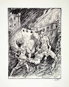 1969 Aquatone Print Alfred Kubin Art Tyrolean Freedom Fighters Carry Dead XDG2