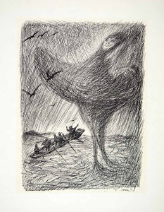 1969 Aquatone Print Alfred Kubin Art Waterspout Tornado Boat Marine XDG2