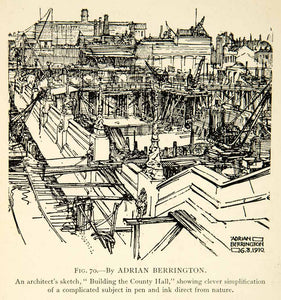 1927 Print Cityscape Building County Hall Adiran Berrington Architecture XDH1