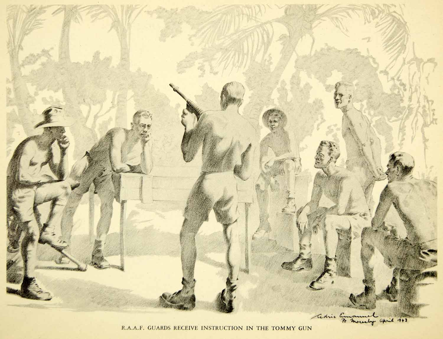 1945 Print Guards Tommy Gun Men Military Jungle Papua New Guinea Cedric XDH4