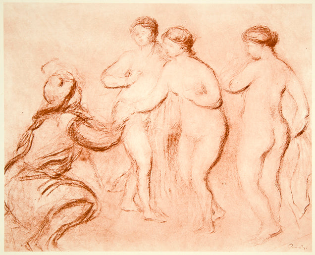 1958 Photolithograph Auguste Renoir Judgment of Paris Drawing Nude Women XDK1