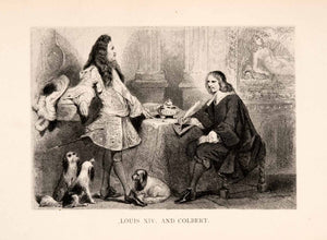 1887 Lithograph French King Louis XIV Dogs Jean Baptiste Colbert Costume XEA5