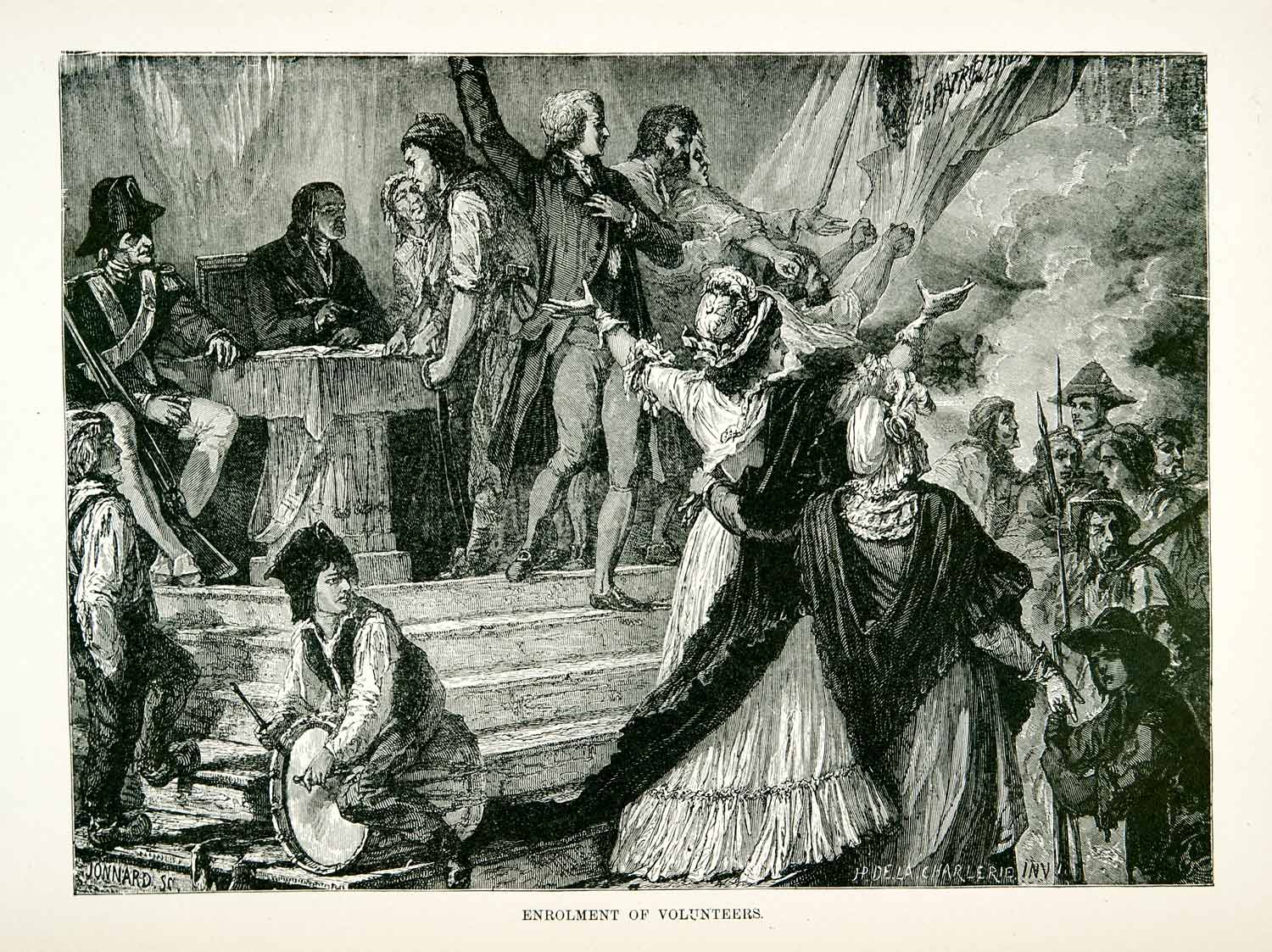 1877 Wood Engraving French Revolution Parisian National Guard Enlist XEA7