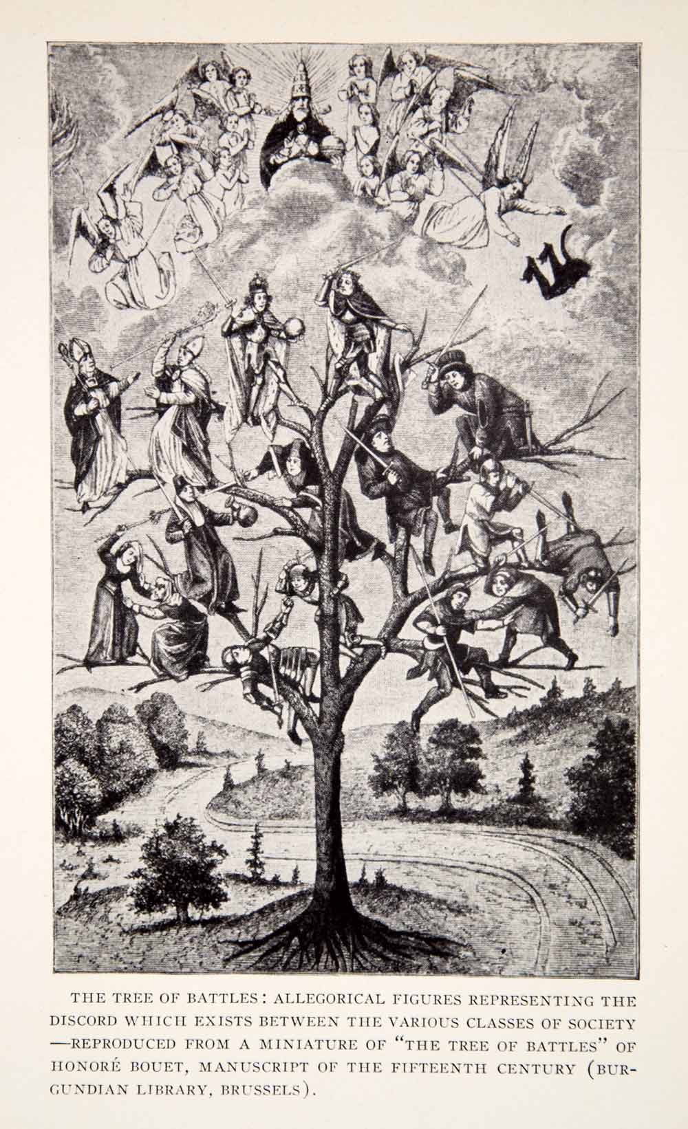 1929 Print Honore Bouet Art Tree of Battles Religious Saints Pope Warfare XEAA3