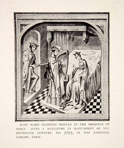 1929 Print Medieval King Mark Stabs Tristan Ysolt Queen Middle Ages Harp XEAA3