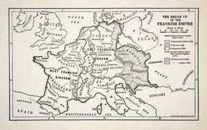 1929 Lithograph Antique Map Frankish Empire Dissolution Italy France XEAA3