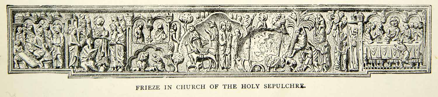 1898 Wood Engraving Frieze Church Holy Selpuchre Christian Animals Jesus XEAA8