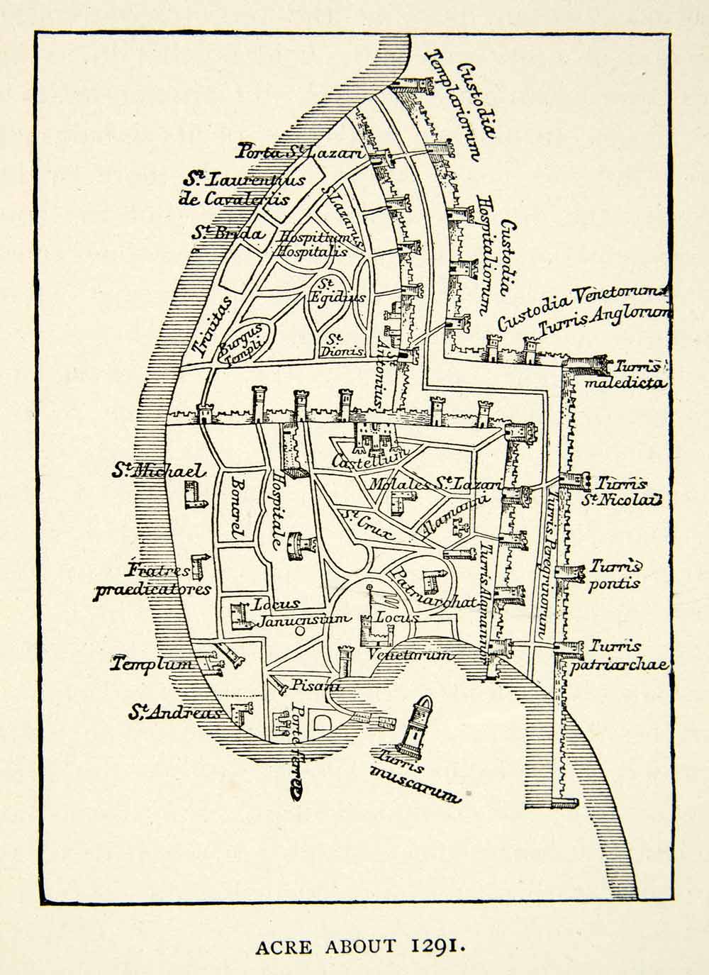 1898 Print Acre St Michael Laurentus De Cavaleriis Brida Andreas Turris XEAA8