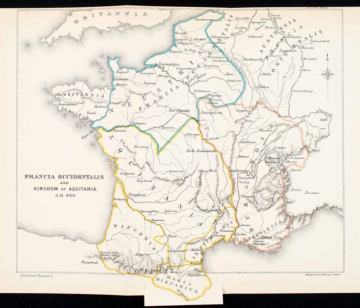 1892 Lithograph Francia Occidentalis Kingdom Aquitania Roman Empire XEB1