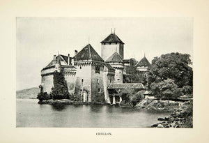 1912 Print Chillon Middle Ages Medieval Chateau Castle Switzerland Count XEBA2