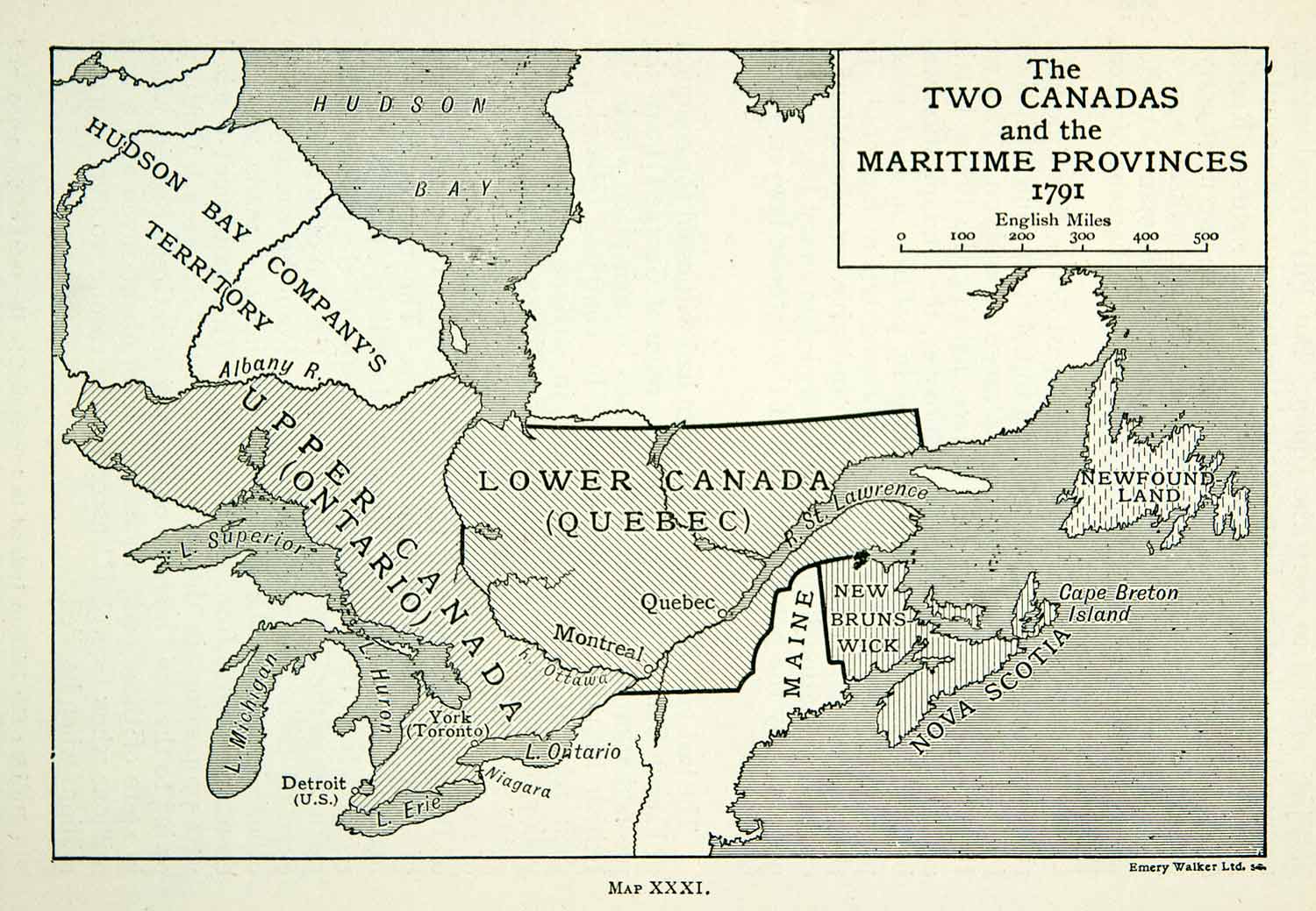 1926 Lithograph Vintage Map 1791 Canada Maritime Provinces Quebec Ontario XEC5