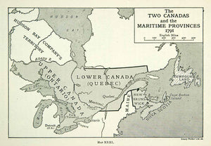 1926 Lithograph Vintage Map 1791 Canada Maritime Provinces Quebec Ontario XEC5