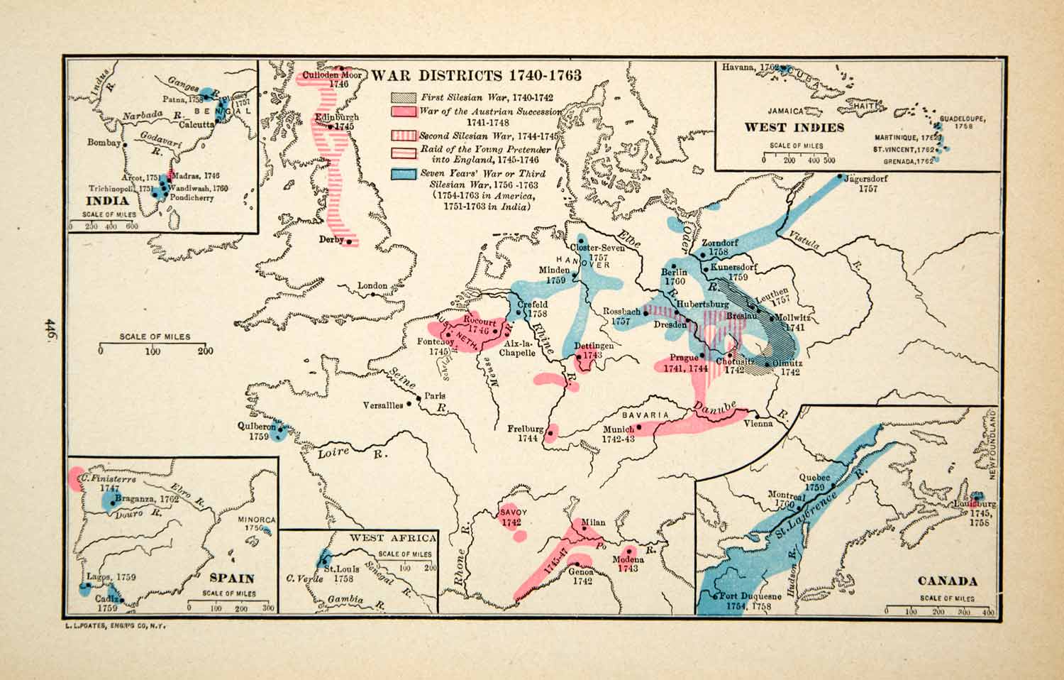 1918 Print Map Europe War Districts England Germany France Silesian XECA1