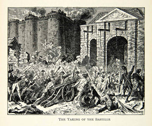 1906 Wood Engraving Taking Bastille Fighting Army Fortress Storming French XECA3