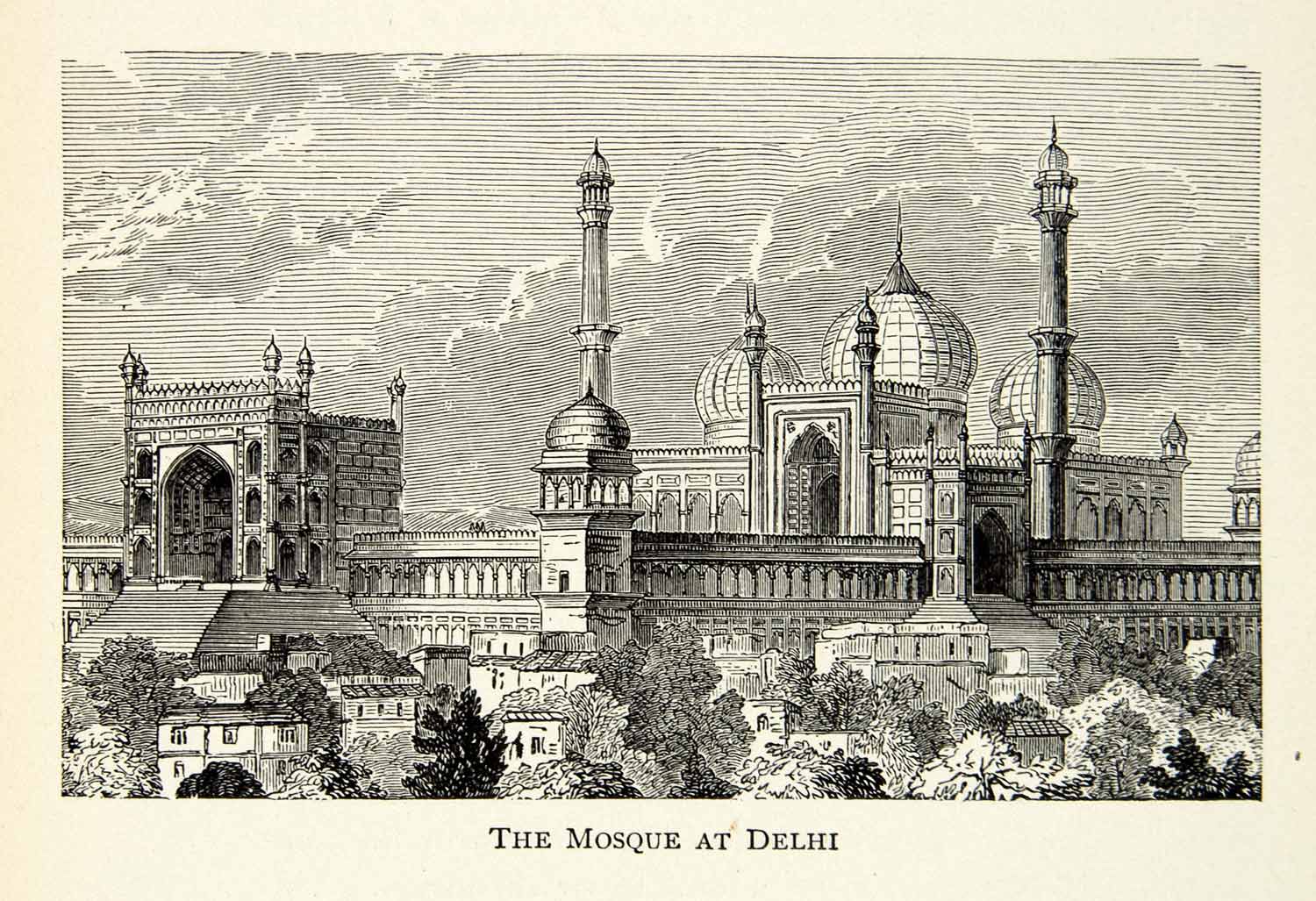 1906 Wood Engraving Mosque Delhi Religion Jama Masjid Old India Emperor XECA3