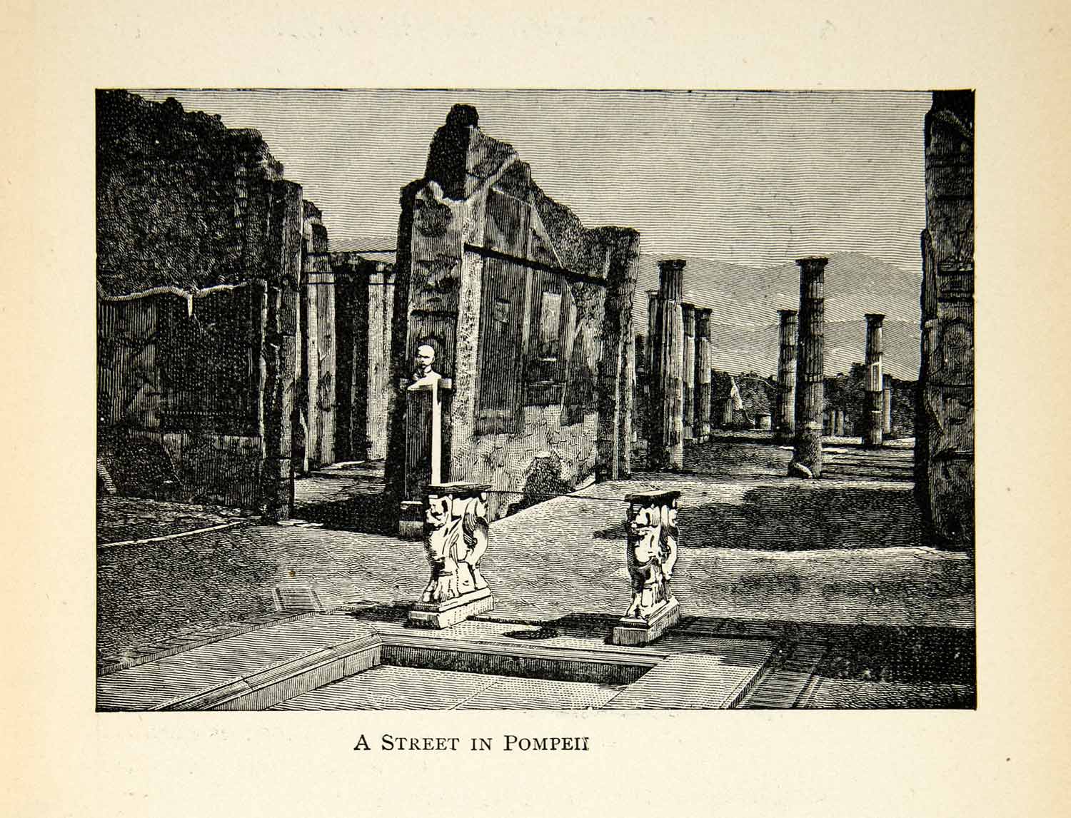 1906 Wood Engraving Street Pompeii Ruins Ancient Volcano Mount Vesuvius XECA3