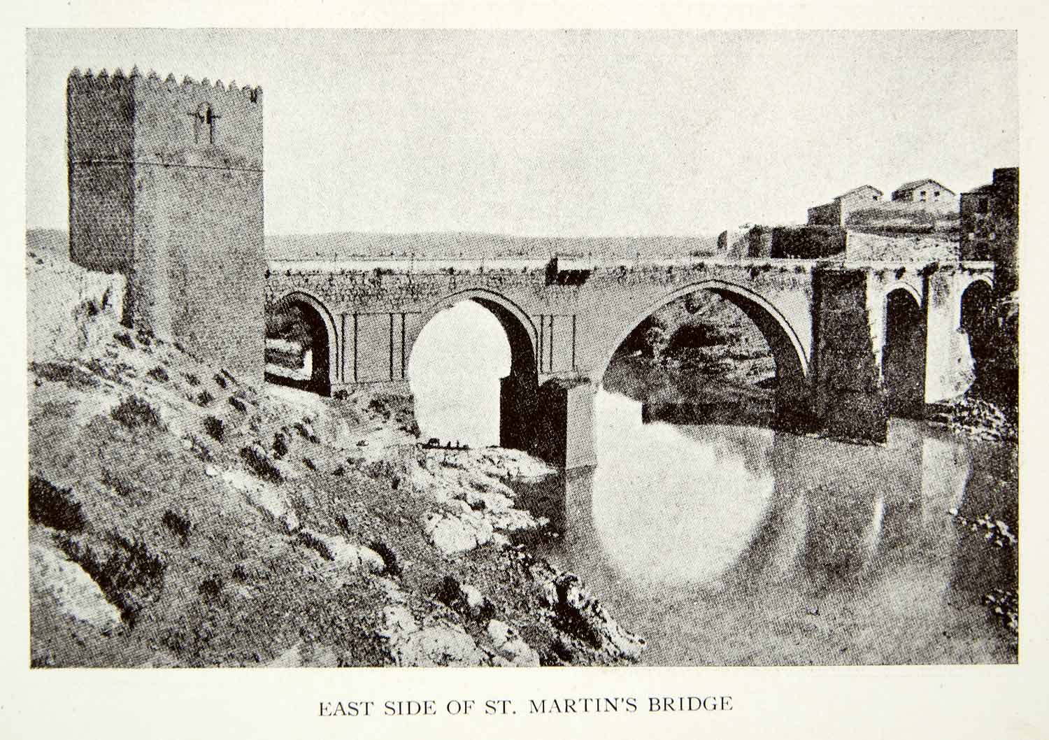 1907 Print East Side San Martin Puente De St Toledo Spain Tagus River XECA4