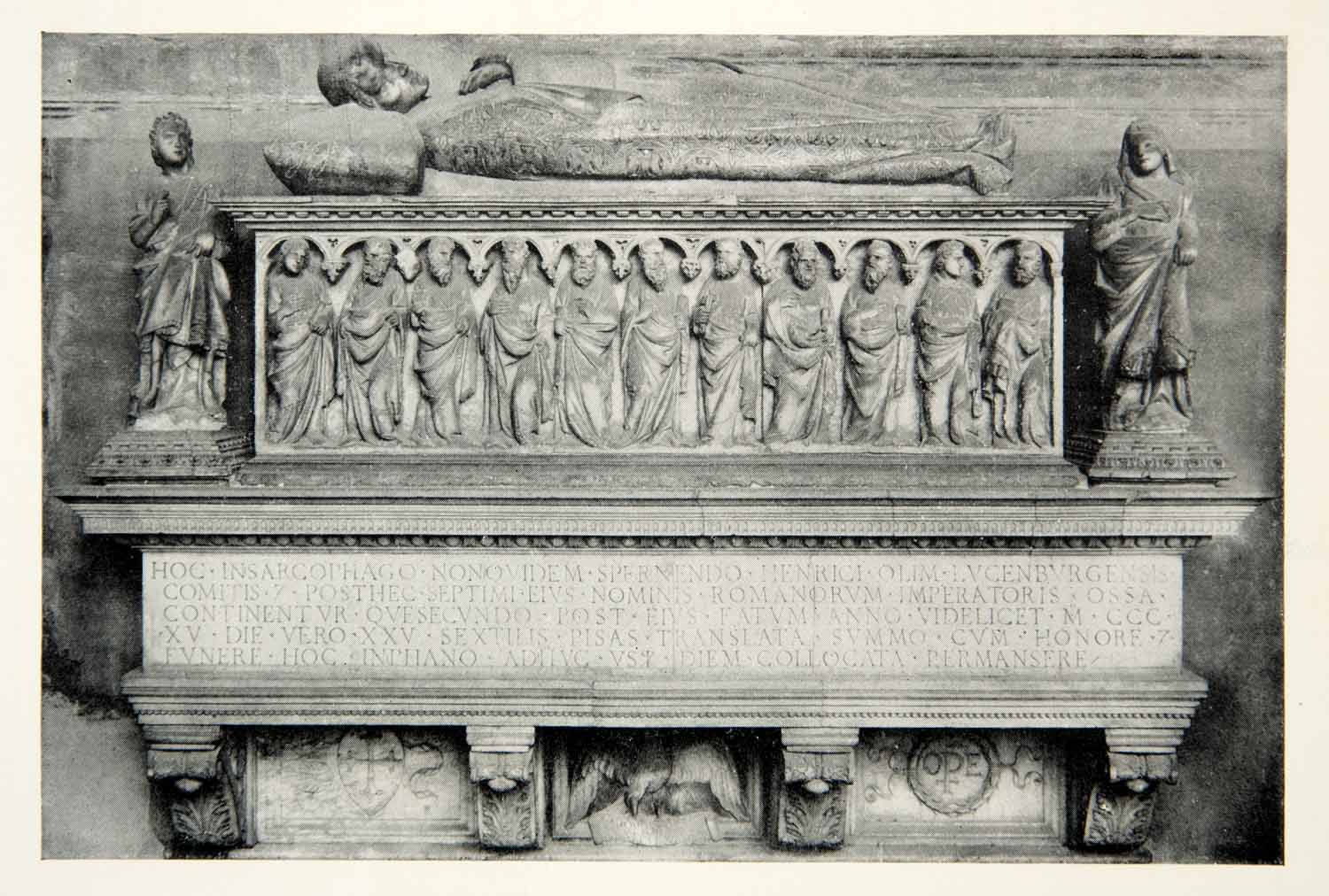 1915 Print Henry Luxemburg Pisa Italy Tomb Sculpture Death Casket Monument XECA7