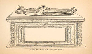 1887 Wood Engraving Henry Winchester Tomb Westminster Abbey Geneaology XED7