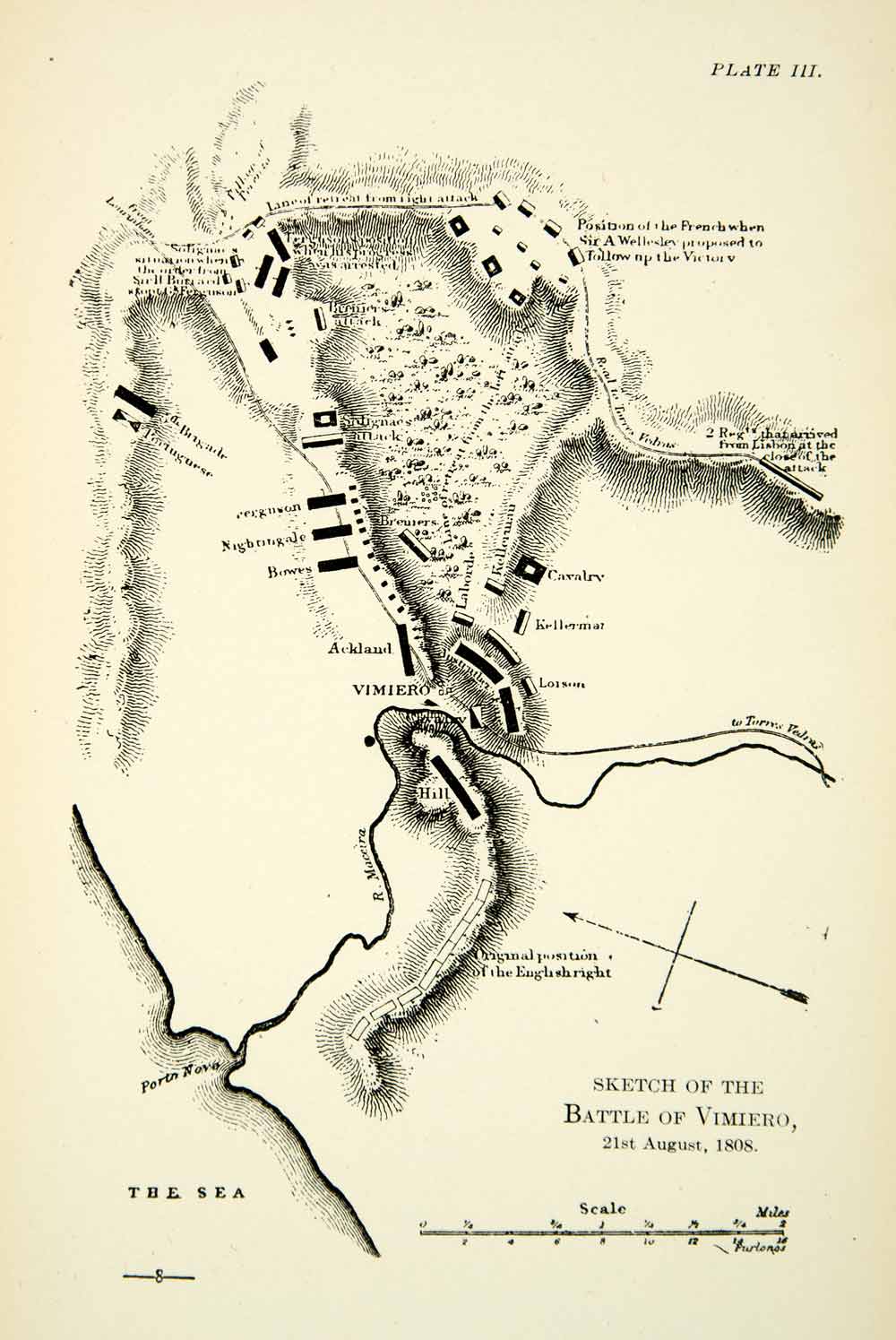 1904 Print Map Peninsular War Napoleonic Battle Vimiero English French XEDA9