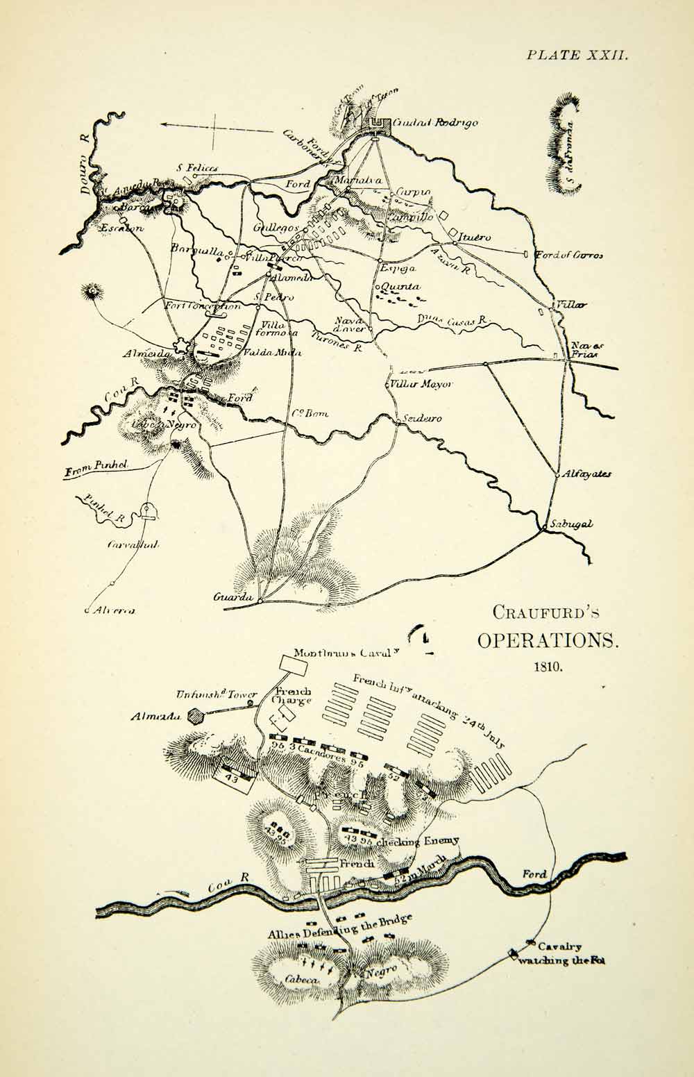 1904 Print Map Peninsular War Napoleonic Robert Craufurd Operations XEDA9