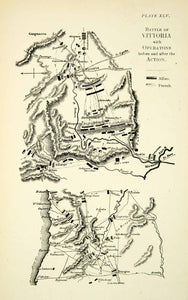 1904 Print Map Peninsular War Napleonic Battle Vittoria Operations French XEDA9