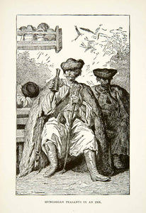 1901 Wood Engraving Hungarian Peasant Costume Inn Alcohol Staff Ethnic Art XEE2