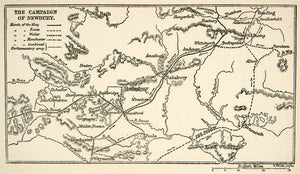 1893 Lithograph Campaign Map Newbury English Civil War Essex Waller XEF6