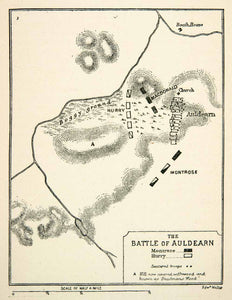 1893 Lithograph Map Battle Auldearn Wars Three Kingdoms Montrose Macdonald XEF6